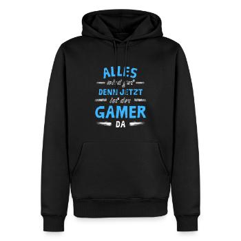 Alles wird gut denn jetzt ist der Gamer da - Männer Premium Bio Hoodie - Schwarz - Vorne - Nico (187cm)