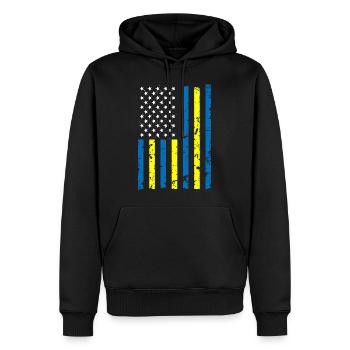 Ukraine Amérique Drapeau Je Me tiens avec l’Ukraine - Sweat à capuche Premium bio Homme - noir - Devant - Nico (187cm)