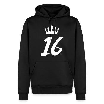 16 Zahl Krone - Männer Premium Bio Hoodie - Schwarz - Vorne - Nico (187cm)