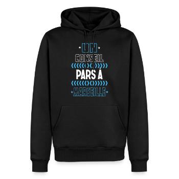 Marseille, humour - Sweat à capuche Premium bio Homme - noir - Devant - Nico (187cm)