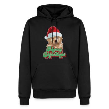 Cadeau de Noël Mignon Drôle de chien Chapeau de Père Noël Joyeux Noël - Sweat à capuche Premium bio Homme - noir - Devant - Nico (187cm)