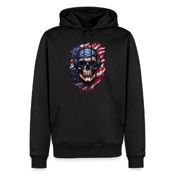 Schädelstolz: Amerikanische Flagge & Shades - Männer Premium Bio Hoodie - Schwarz - Vorne - Nico (187cm)