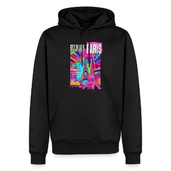 Paris, France, Ville, Horizon, Tour Eiffel, Coloré - Sweat à capuche Premium bio Homme - noir - Devant - Nico (187cm)
