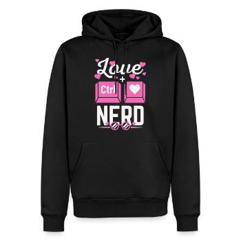 Love Nerd CTRL - Heart - Men’s Premium Organic Hoodie - black - Front - Nico (187cm)