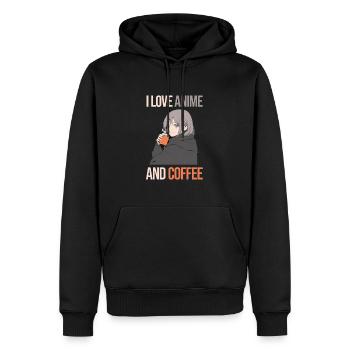 Ich liebe Anime und Kaffee - Manga Stil. - Männer Premium Bio Hoodie - Schwarz - Vorne - Nico (187cm)