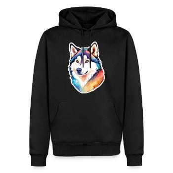 Husky de Sibérie Aquarelles - Sweat à capuche Premium bio Homme - noir - Devant - Nico (187cm)
