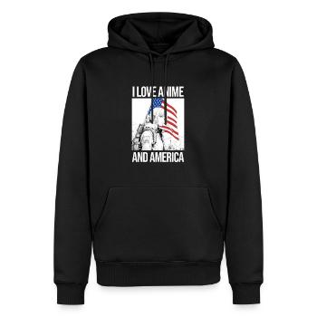 Ich liebe Anime und Amerika - Manga Stil. - Männer Premium Bio Hoodie - Schwarz - Vorne - Nico (187cm)