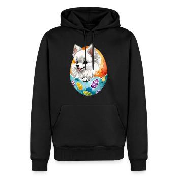 Zwergspitz Pomeranian Ostern Wasserfarben - Männer Premium Bio Hoodie - Schwarz - Vorne - Nico (187cm)
