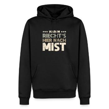 Warum Riecht's Hier Nach Mist - Männer Premium Bio Hoodie - Schwarz - Vorne - Nico (187cm)