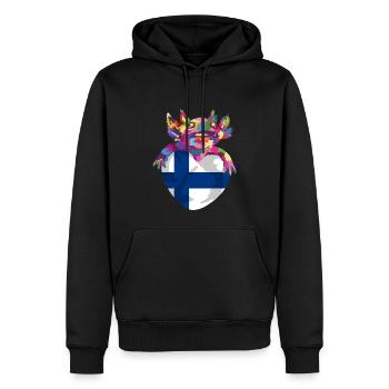 Drapeau finlandais Suomi Drapeau finlandais Look utilisé - Sweat à capuche Premium bio Homme - noir - Devant - Nico (187cm)