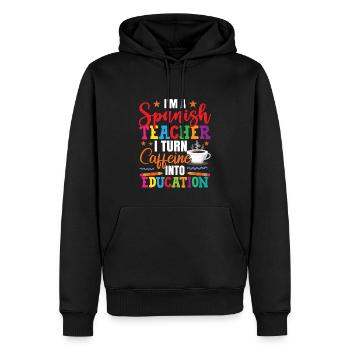 Je transforme le café en éducation Professeur d’espagnol - Sweat à capuche Premium bio Homme - noir - Devant - Nico (187cm)