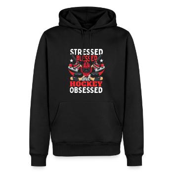 Stressé béni et obsédé par le hockey - Sweat à capuche Premium bio Homme - noir - Devant - Nico (187cm)