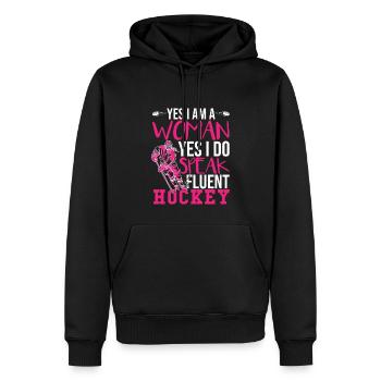 Ich spreche fließend Hockey - Männer Premium Bio Hoodie - Schwarz - Vorne - Nico (187cm)