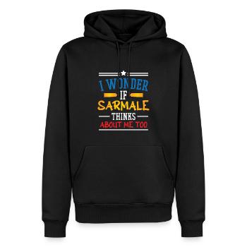 Ich frage mich, ob Sarmale an mich denkt - Männer Premium Bio Hoodie - Schwarz - Vorne - Nico (187cm)