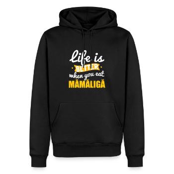Mangez de la nourriture roumaine Mamaliga - Sweat à capuche Premium bio Homme - noir - Devant - Nico (187cm)