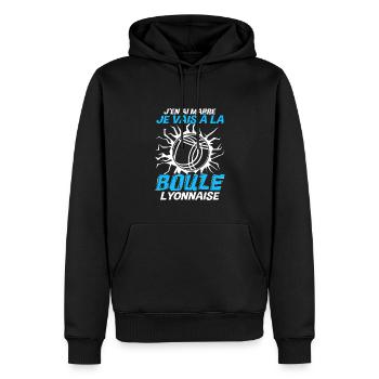 Je Vais À La Boule Lyonnaise - Sweat à capuche Premium bio Homme - noir - Devant - Nico (187cm)