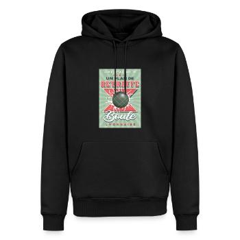Billet Boule Lyonnaise Retraite - Sweat à capuche Premium bio Homme - noir - Devant - Nico (187cm)