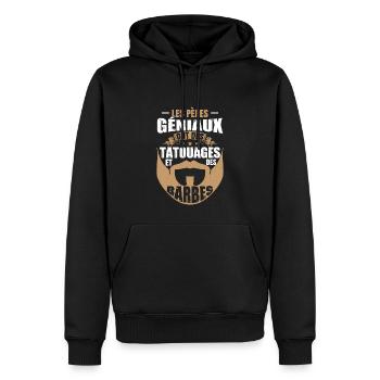 Les Pères Géniaux Ont Des Tatouages Et Barbes - Sweat à capuche Premium bio Homme - noir - Devant - Nico (187cm)