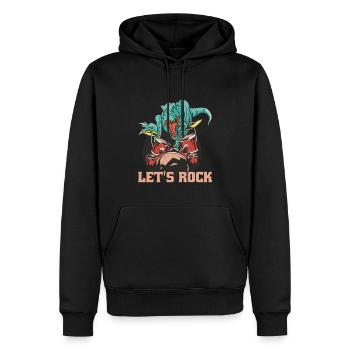 Drôle de dinosaure jouant de la batterie - Sweat à capuche Premium bio Homme - noir - Devant - Nico (187cm)