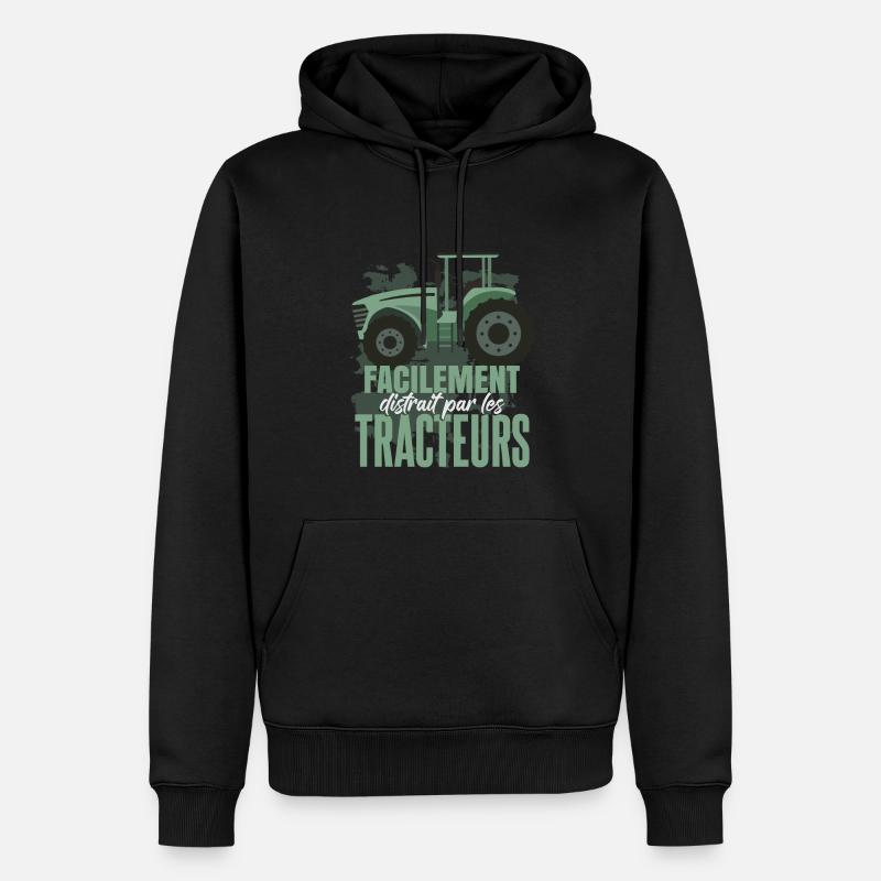 Facilement Distrait Par Les Tracteurs - Sweat à capuche Premium bio Homme - noir