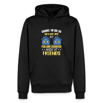 Der Zufall machte uns zu Nachbarn - Männer Premium Bio Hoodie - Schwarz - Vorne - Nico (187cm)