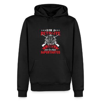 Enfin La Retraite Chasseur Chasse Sanglier - Sweat à capuche Premium bio Homme - noir - Devant - Nico (187cm)