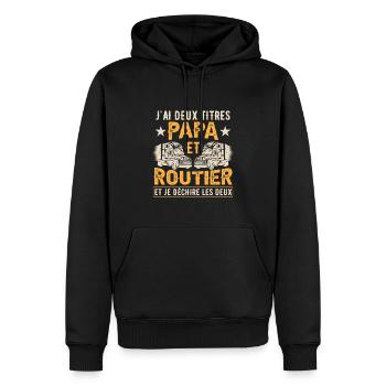 Papa Et Routier - Sweat à capuche Premium bio Homme - noir - Devant - Nico (187cm)