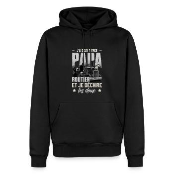 J'ai Deux Titres Papa Et Routier - Sweat à capuche Premium bio Homme - noir - Devant - Nico (187cm)