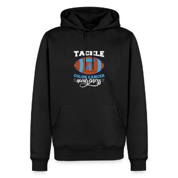 Tackle Colon Cancer | Colon Cancer Awareness Men - Men’s Premium Organic Hoodie - black - Front - Nico (187cm)