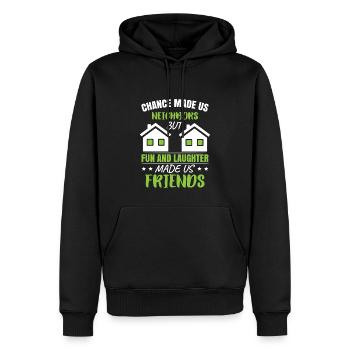 Der Zufall machte uns zu Nachbarn - Männer Premium Bio Hoodie - Schwarz - Vorne - Nico (187cm)