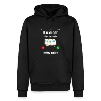 Caravane | Camping-car | Le campeur appelle - Sweat à capuche Premium bio Homme - noir - Devant - Nico (187cm)