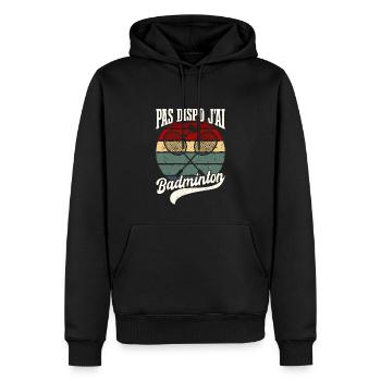 Pas Dispo J'Ai Badminton Retro Vintage - Sweat à capuche Premium bio Homme - noir - Devant - Nico (187cm)