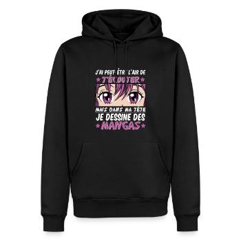Anime | Je Dessine Des Mangas - Sweat à capuche Premium bio Homme - noir - Devant - Nico (187cm)