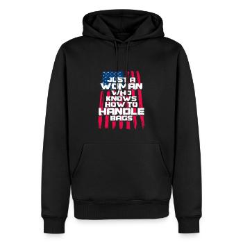 Just A Woman Who Knows How To Handle Bags - Men’s Premium Organic Hoodie - black - Front - Nico (187cm)