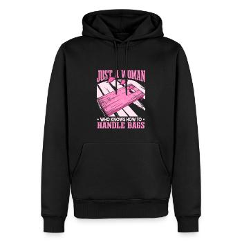 Just A Woman Who Knows How To Handle Bags Cornhole - Men’s Premium Organic Hoodie - black - Front - Nico (187cm)