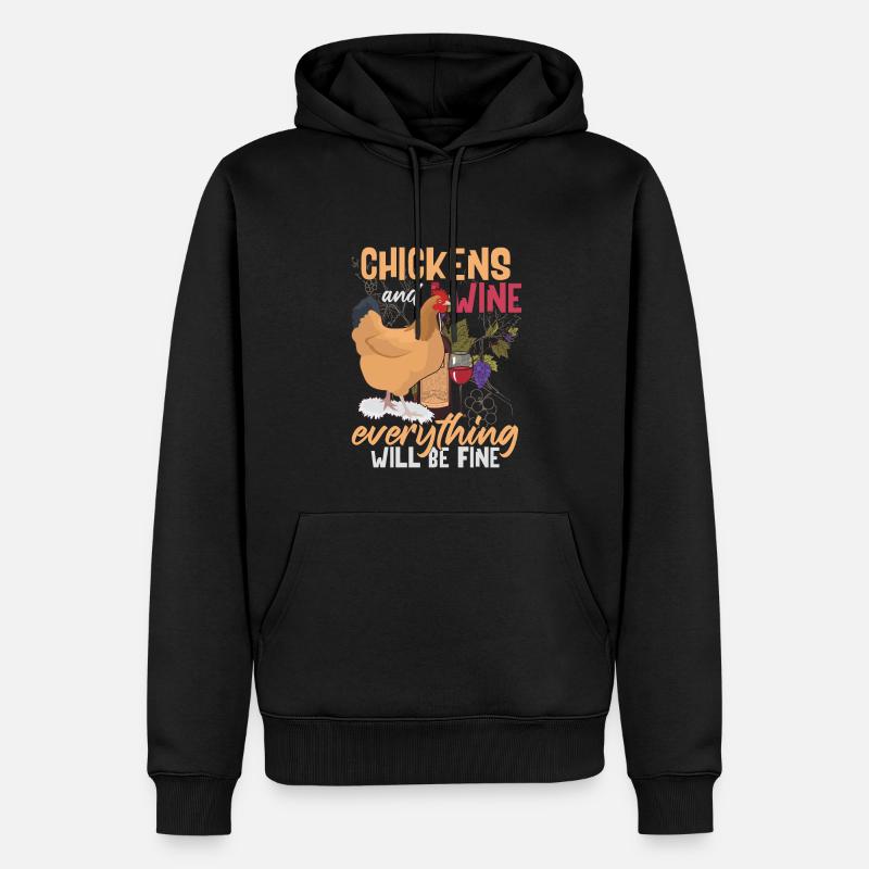 Hühner & Wein - Männer Premium Bio Hoodie - Schwarz