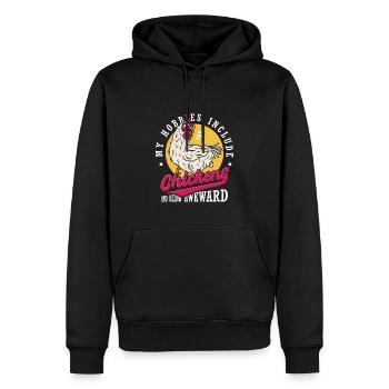 Hühnerstall | Zu meinen Hobbys gehören Hühner - Männer Premium Bio Hoodie - Schwarz - Vorne - Nico (187cm)