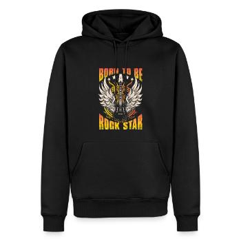 Né pour être une rock star - Sweat à capuche Premium bio Homme - noir - Devant - Nico (187cm)