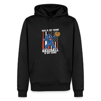 Papa est mon nom Le baseball est mon jeu - Sweat à capuche Premium bio Homme - noir - Devant - Nico (187cm)