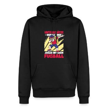 Unterschätze Niemals Einen Jungen Fußball - Männer Premium Bio Hoodie - Schwarz - Vorne - Nico (187cm)