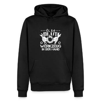 Öl Im Blut Werkzeug In der Hand - Männer Premium Bio Hoodie - Schwarz - Vorne - Nico (187cm)