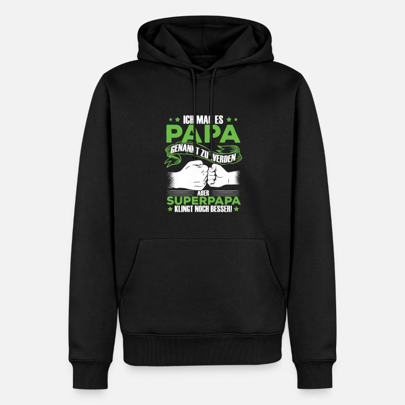 Papa Superpapa Sprüche - Männer Premium Bio Hoodie - Schwarz