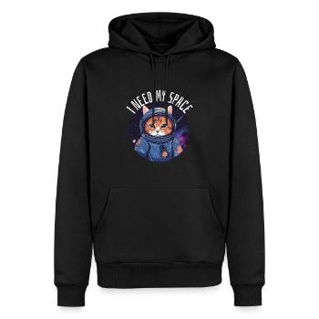 Chat J’ai besoin de mon chat d’astronomie de jeu de mots spatial - Sweat à capuche Premium bio Homme - noir - Devant - Nico (187cm)