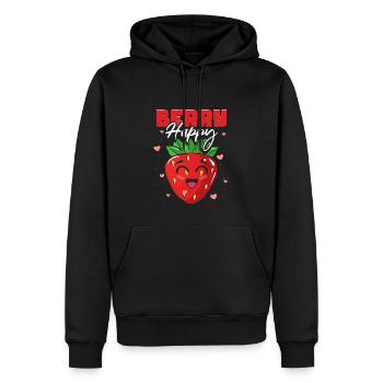 Berry Happy Erdbeere - Männer Premium Bio Hoodie - Schwarz - Vorne - Nico (187cm)