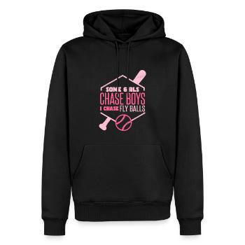 Ich jage Fliegenbälle Softball Mädchen - Männer Premium Bio Hoodie - Schwarz - Vorne - Nico (187cm)