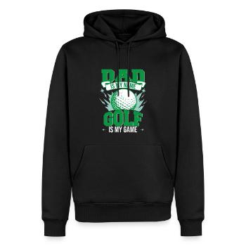 Papa ist mein Name Golf ist mein Spiel - Männer Premium Bio Hoodie - Schwarz - Vorne - Nico (187cm)