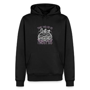 Die Straße ruft und ich muss gehen Frauen Biker - Männer Premium Bio Hoodie - Schwarz - Vorne - Nico (187cm)