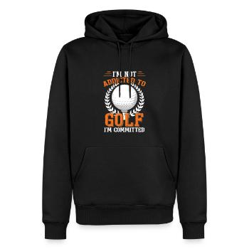 Ich bin nicht süchtig nach Golf, ich bin dem Golfen verpflichtet - Männer Premium Bio Hoodie - Schwarz - Vorne - Nico (187cm)
