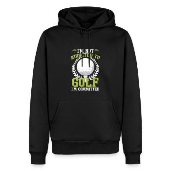 Ich bin nicht süchtig nach Golf, ich bin engagiert - Männer Premium Bio Hoodie - Schwarz - Vorne - Nico (187cm)