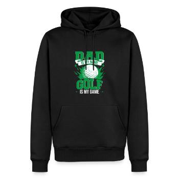 Papa ist mein Name Golf ist mein Spiel - Männer Premium Bio Hoodie - Schwarz - Vorne - Nico (187cm)